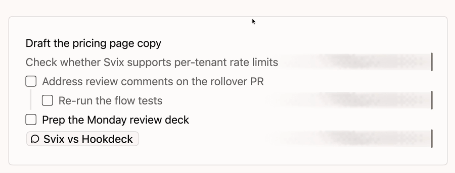 Hovering over a Char task reveals a contextual suggestion explaining it was superseded by a linked doc